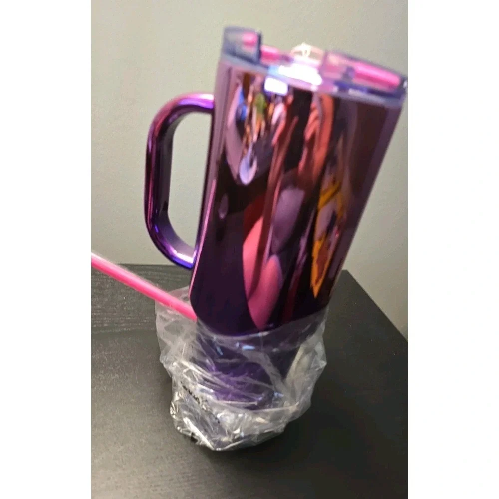 New! Dunkin' Donuts 40oz Stainless With Handle Pink And Purple Metallic Ombre